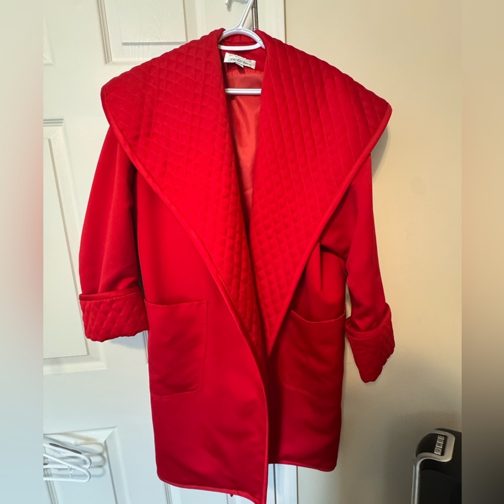 Vintage Victor Costa for Saks Fifth Avenue Red Quilted Shawl Collar Coat